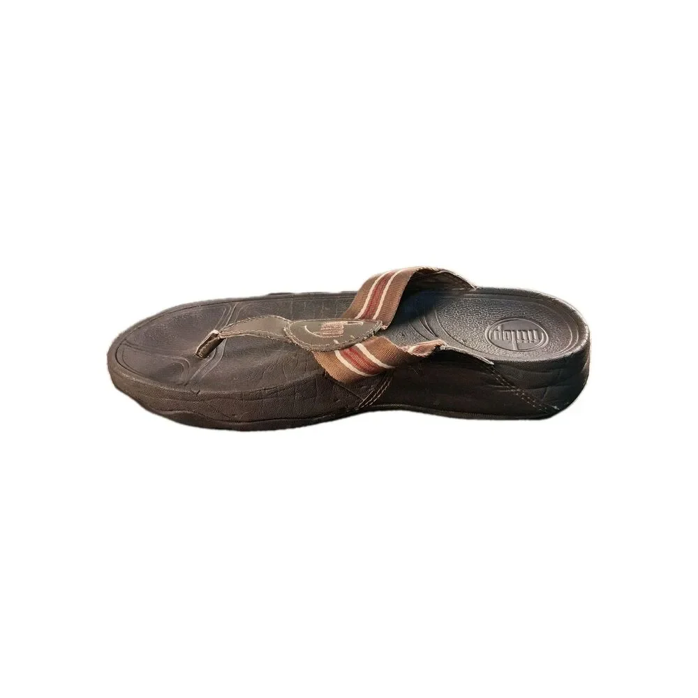 Women's FitFlop Brown Stripe Thong Webbing Leather Sandal Women's Size 8
